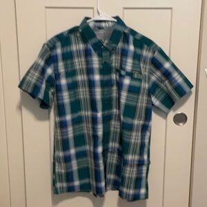 Eddie Bauer Green and Blue Casual Button Down Shirt
